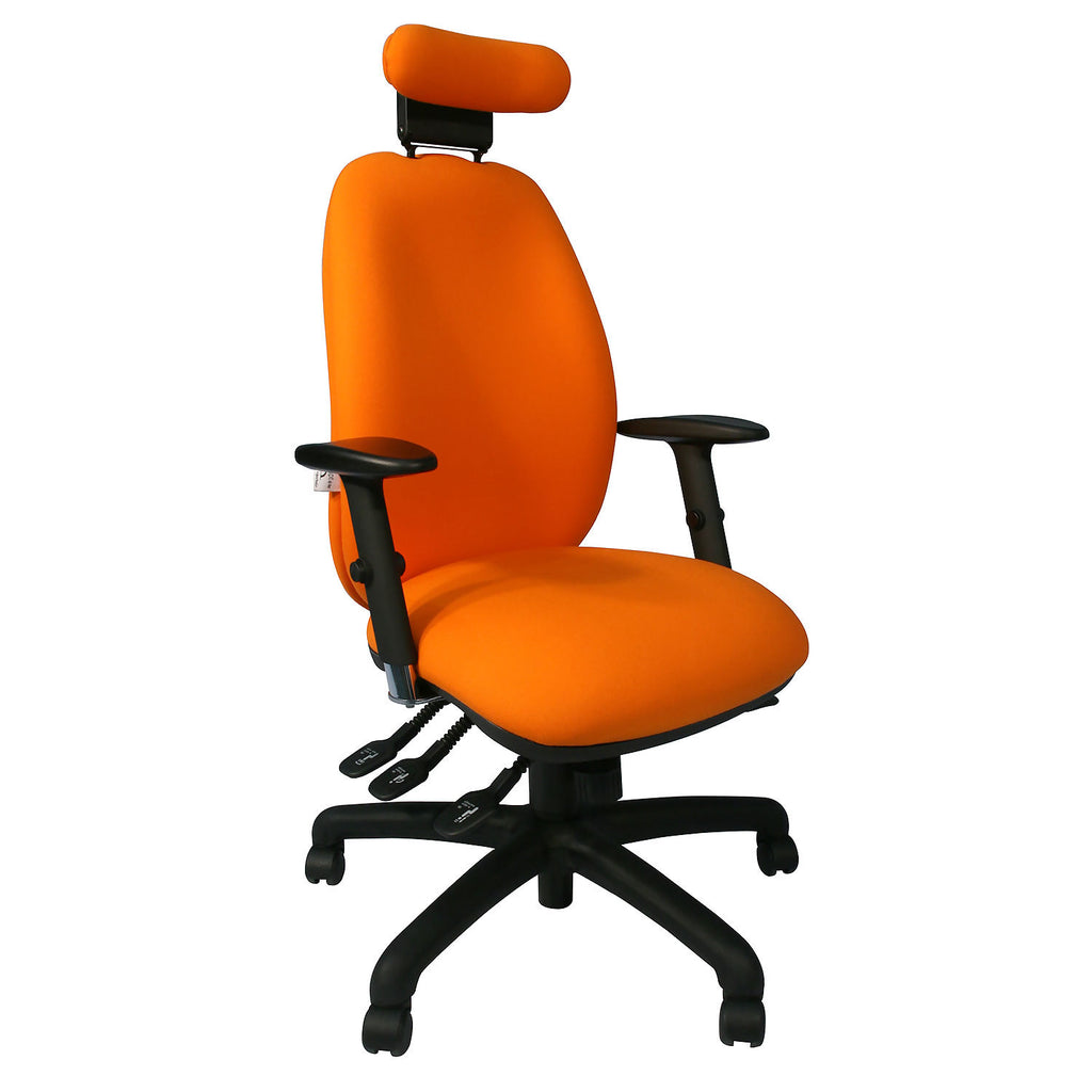 Adapt 200 Ergonomic Chair in orange with black base, front view