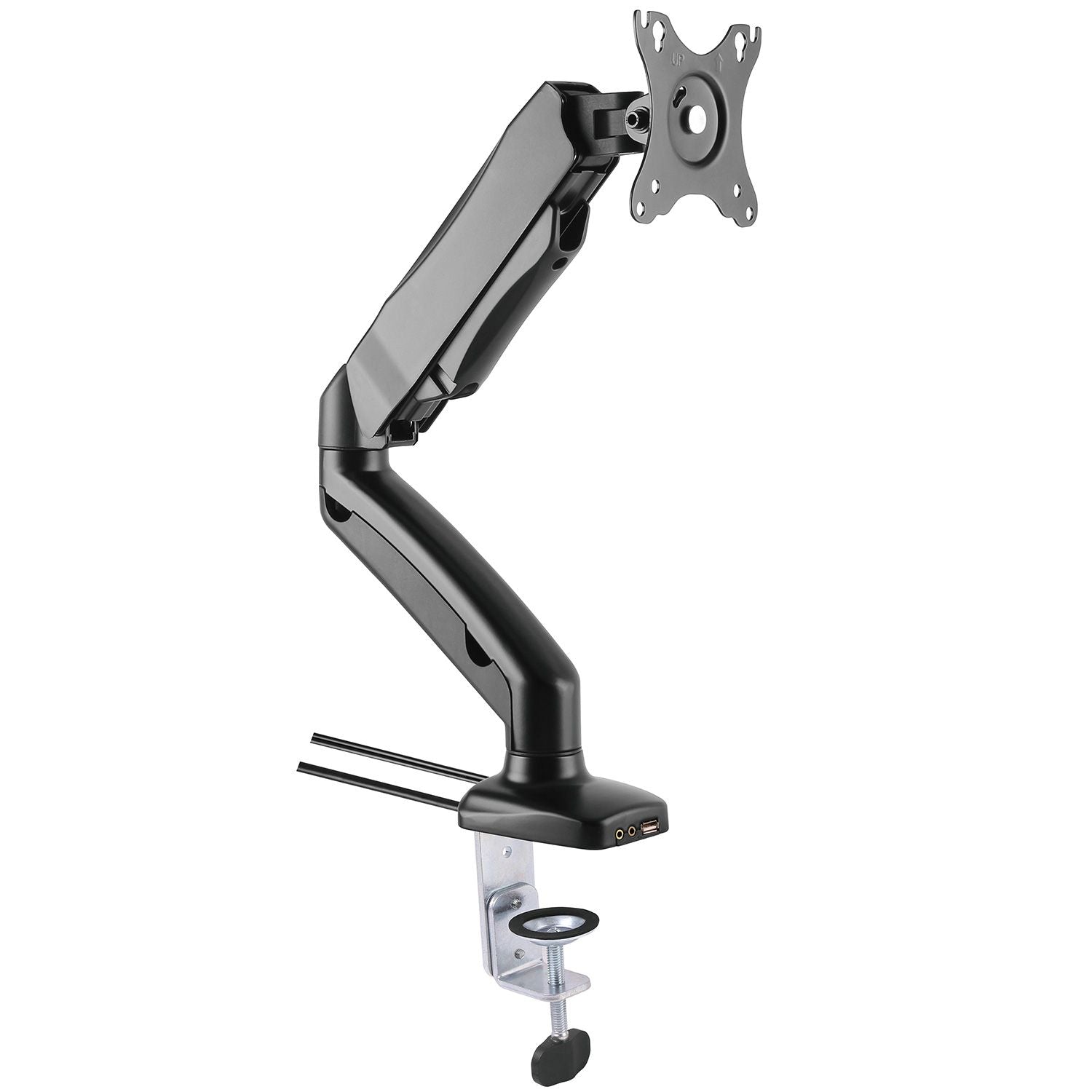 LCD 2-6.5kg_Tilt_Swivel_Rotate, w/ USB & phono, VESA 75 or 100 - Black single arm