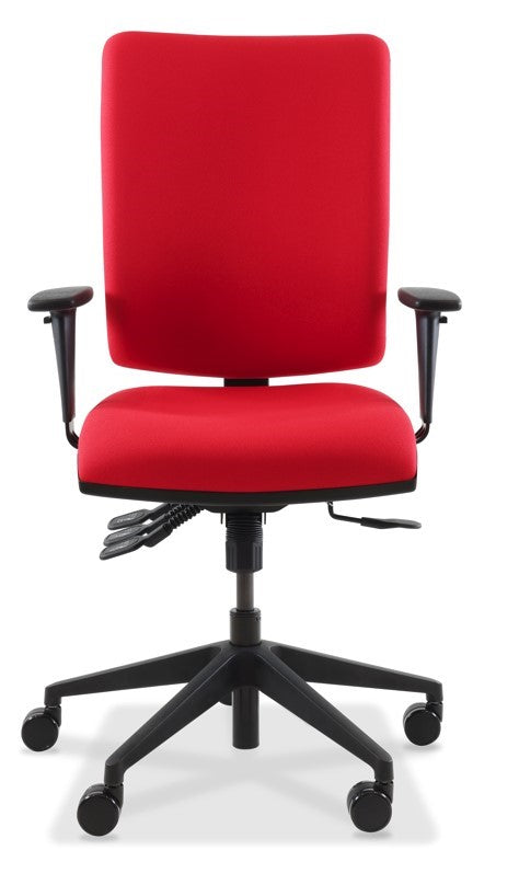 Karma High Back Ergonomic Chair in red with black base, front view