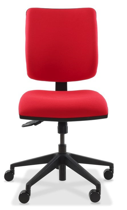 Karma Medium Back Ergonomic Chair in red with black base, front view