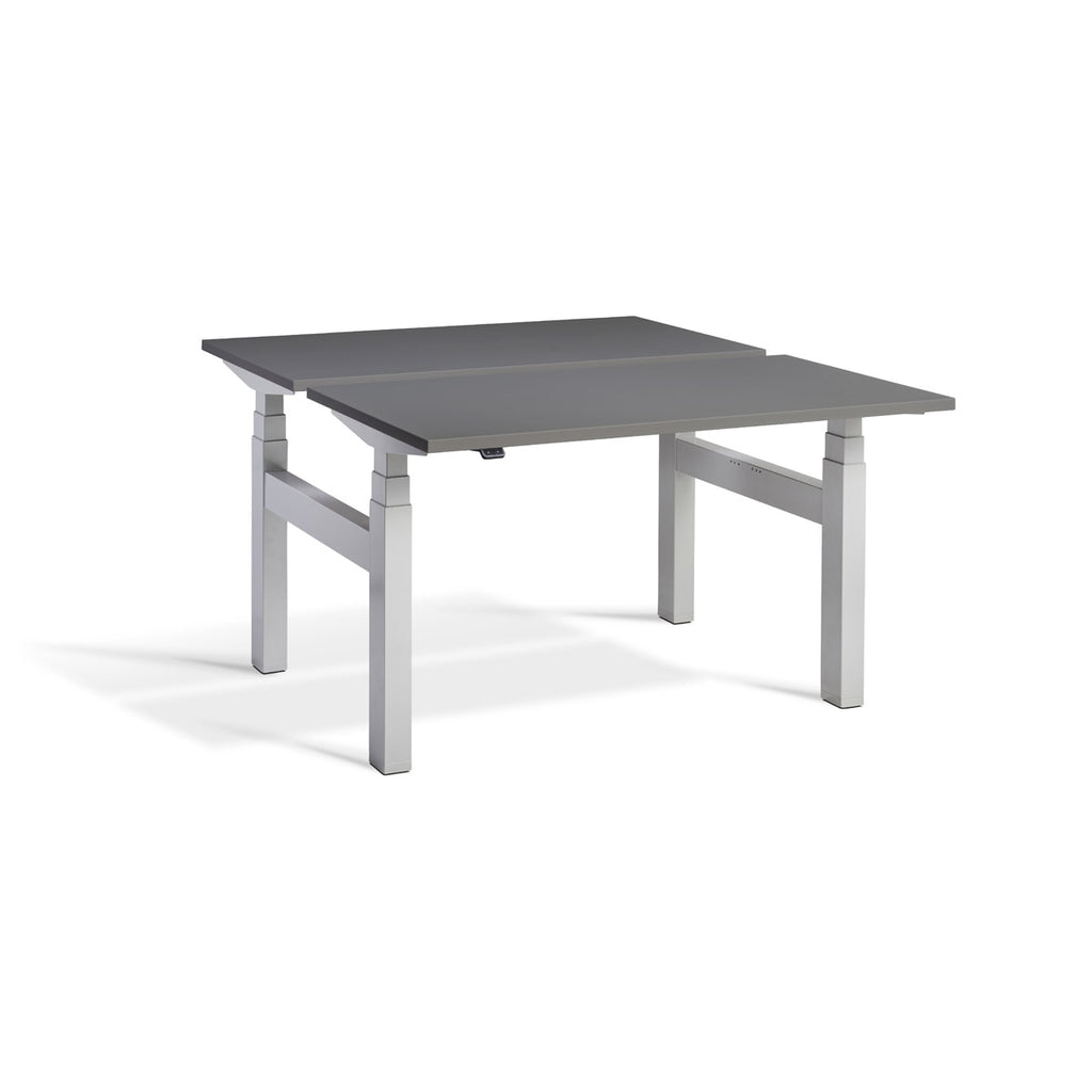 Duo Back-To-Back Dual Motor Desk (Height Adjustable 61.5 - 127.5cm)in grey with white legs