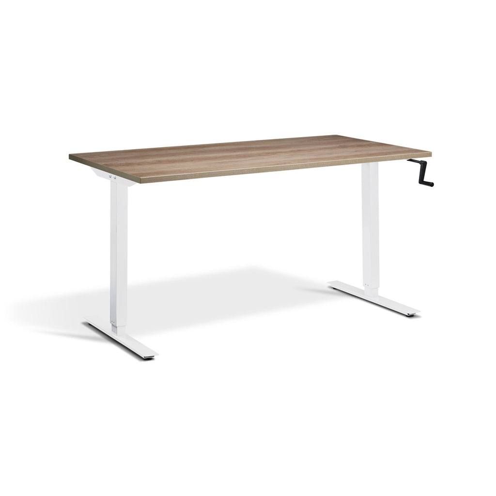 Solo Manual Desk (Height Adjustable 71.5 - 121.5cm) in oak with white frame