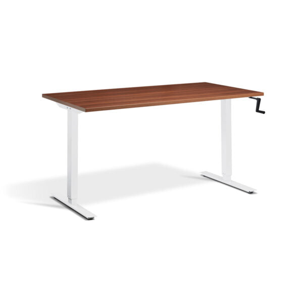 Solo Manual Desk (Height Adjustable 71.5 - 121.5cm) in walnut with white frame