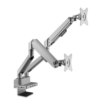 LCD 9kg Tilt/Swivel/Rotate, w/ USB C dock, top-loading desk clamp, VESA 75 or 100 - Silver dual arm