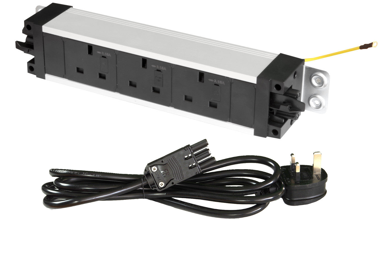 Underdesk Power Extension 3 fused Sockets GST Linkable w/ 2m GST18 Mains Cable