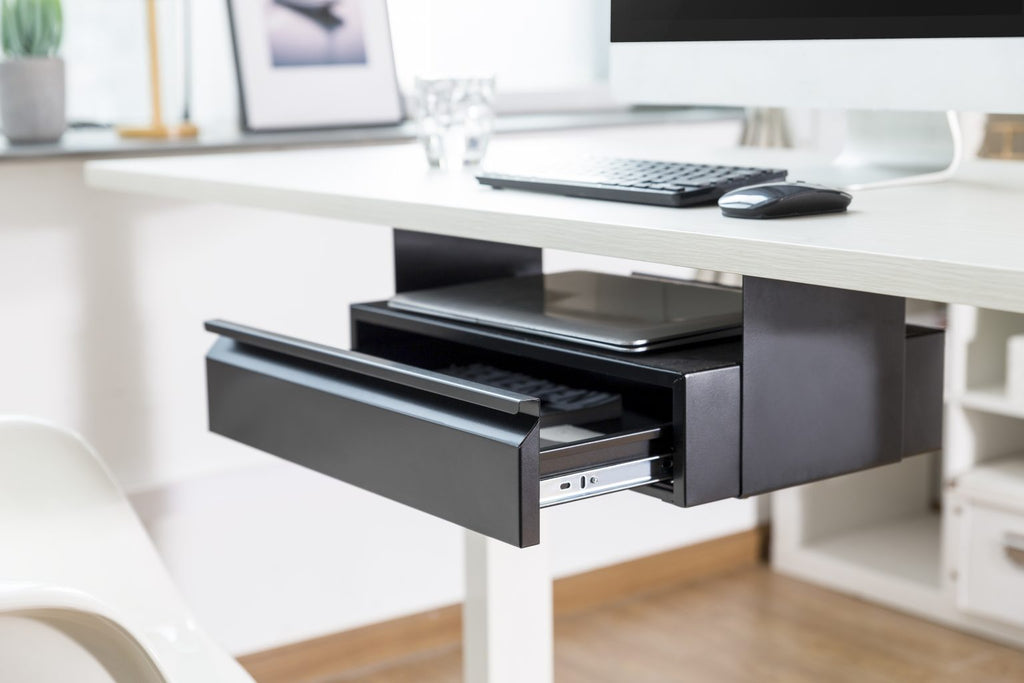 Steel Underdesk Storage Drawer with Laptop Shelf - Black