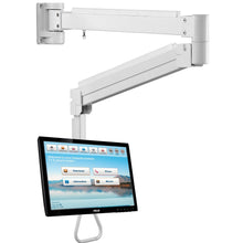 Single LCD 2-8kg, 1.8m Extra Long Reach Arm, VESA 75 or 100 - White shown with screen in use