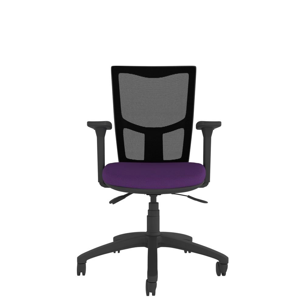 CT300 Contract Mesh Back with purple seat and black base, front view