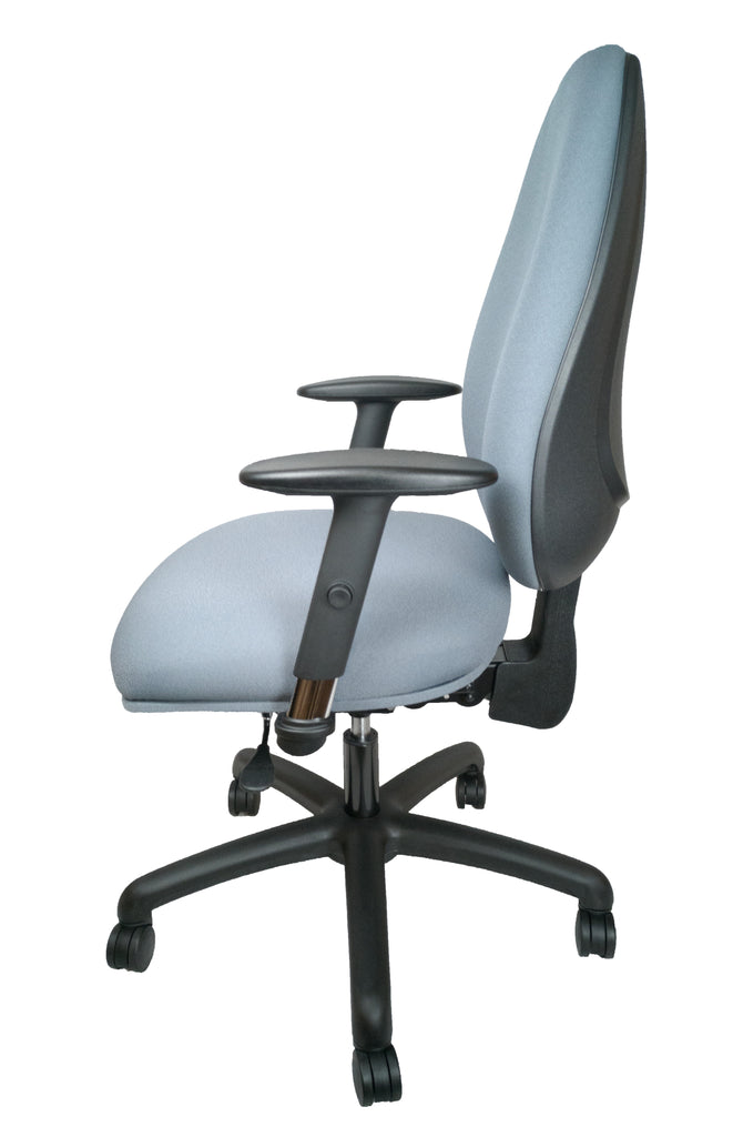 Vogue Ergonomic Chair in blue with black base, side view