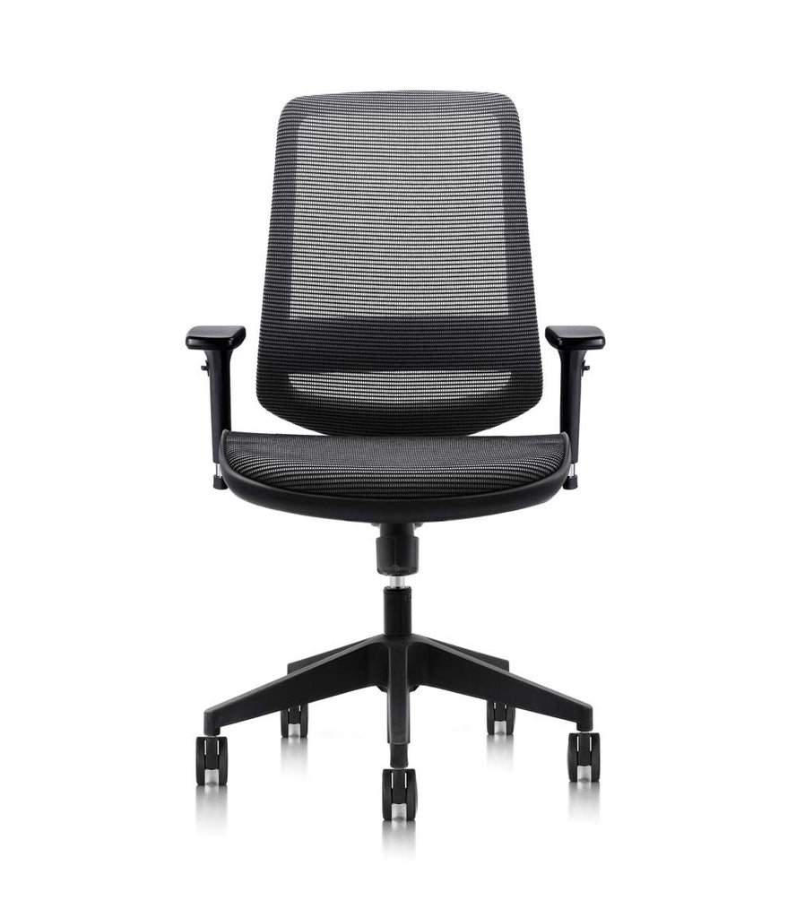 Mantle Mesh Back Office Chair in black, with black base, Front view