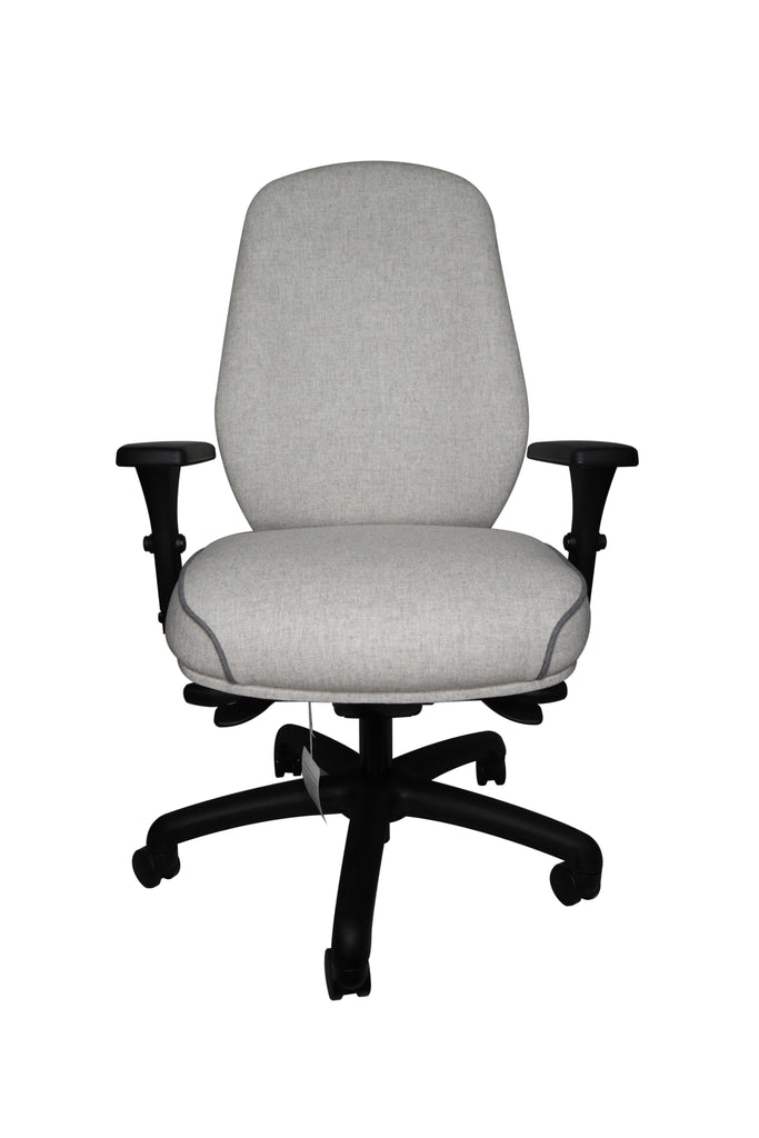 Orthopaedia Gold Ergonomic Chair in grey with black base. Front view