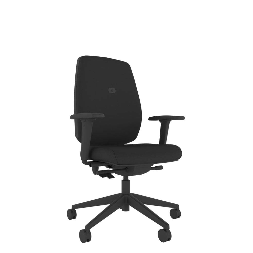 YE102 YOU Upholstered Ergo Chair With 2D Arms in black with black base