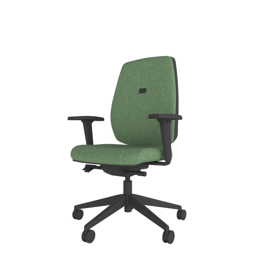 YE102 YOU Upholstered Ergo Chair With 2D Arms in green with steel base