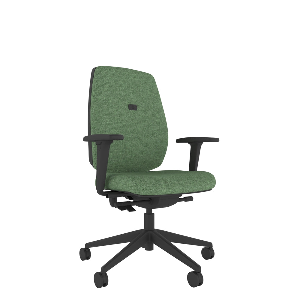 YE102 YOU Upholstered Ergo Chair With 2D Arms in green with black base