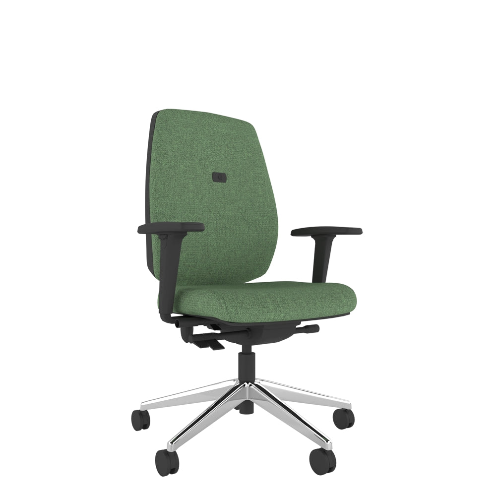 YE102 YOU Upholstered Ergo Chair With 2D Arms in green with steel base