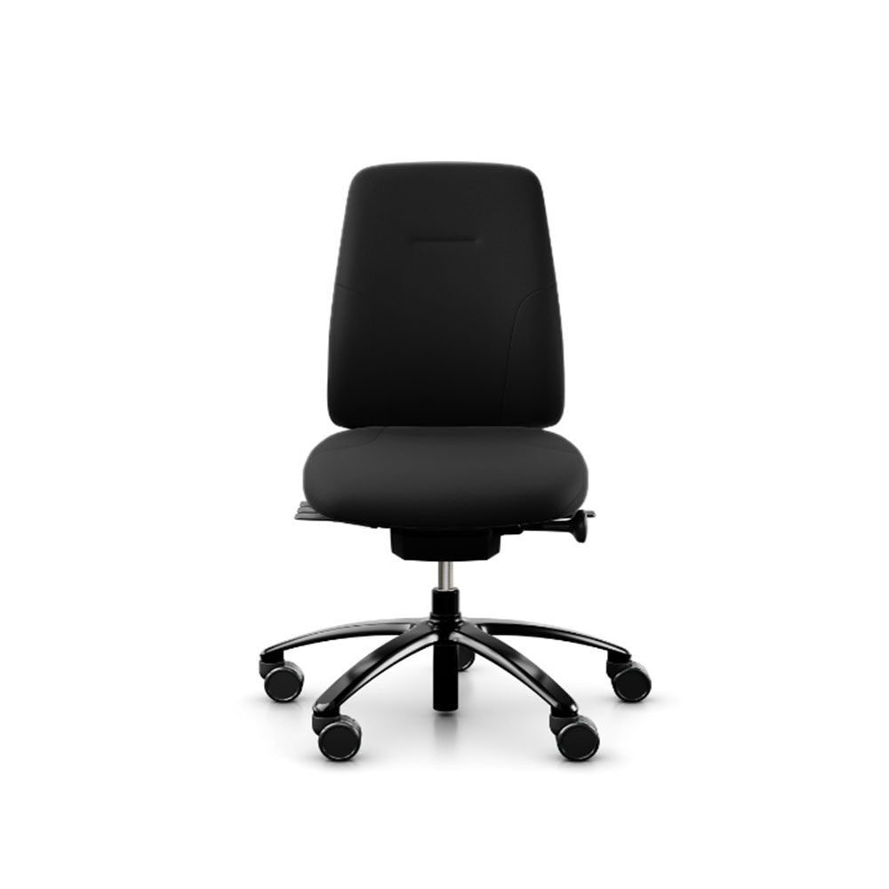 RH Logic 200 - Medium chair in black with black base, no arms, front view